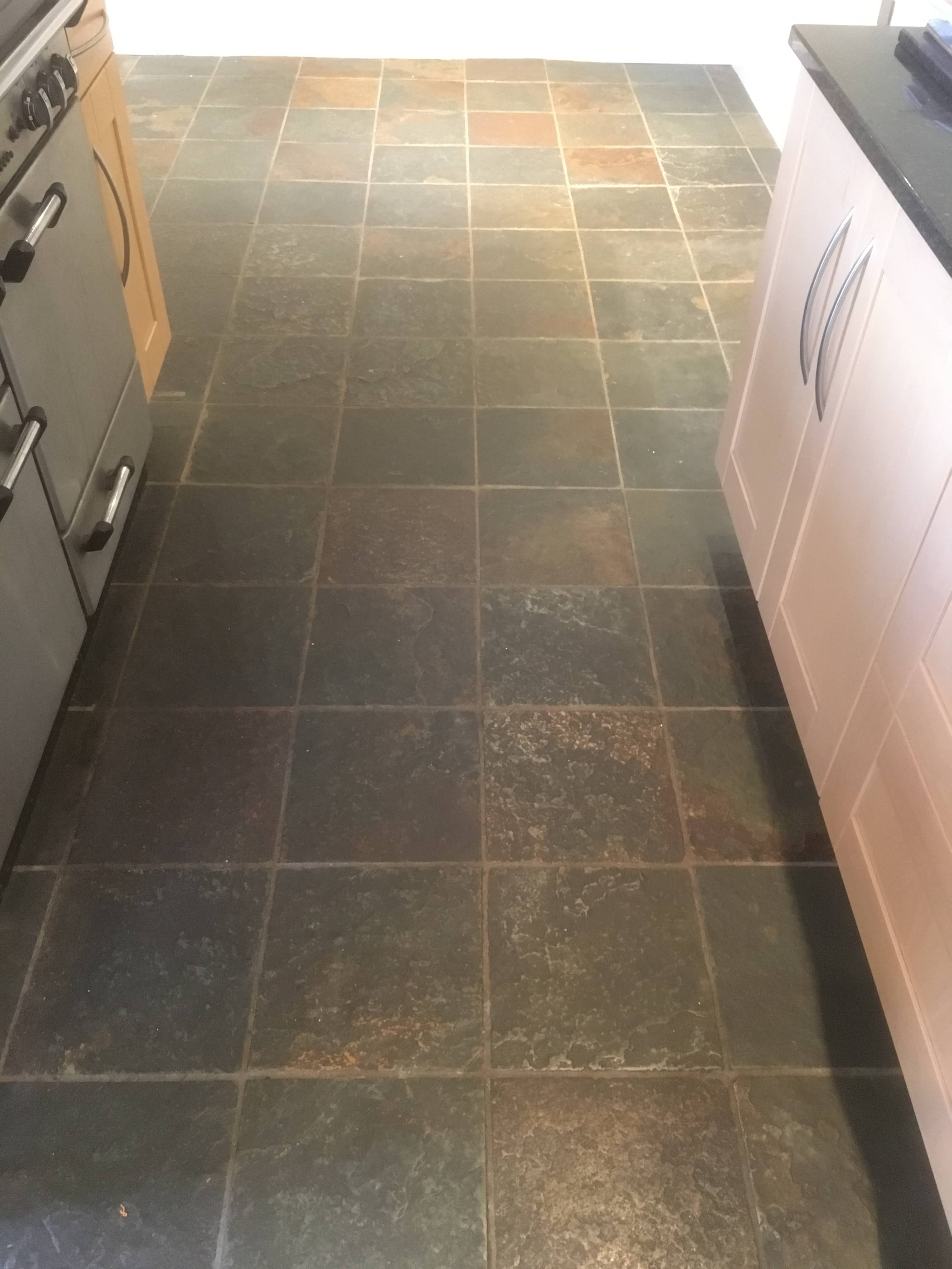 Coloured Slate Floor Tiles Before Cleaning Abingdon