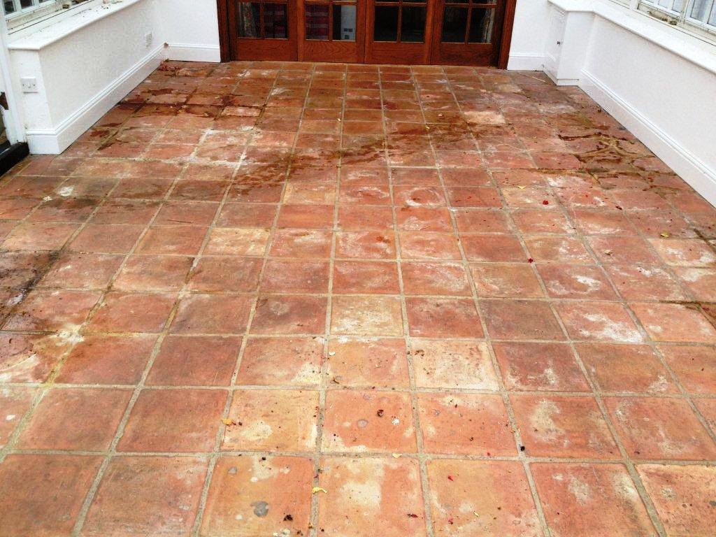 Abused Terracotta Conservatory Tiled Floor Kidlington Before