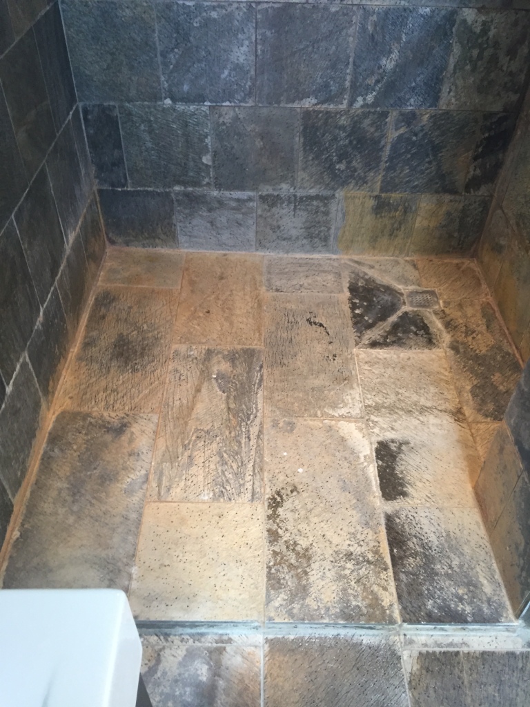 how to clean slate tile shower